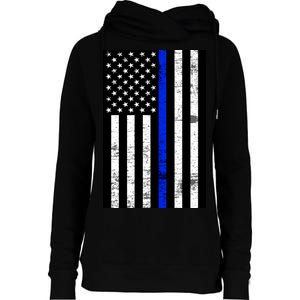 Thin Blue Line American Flag Womens Funnel Neck Pullover Hood