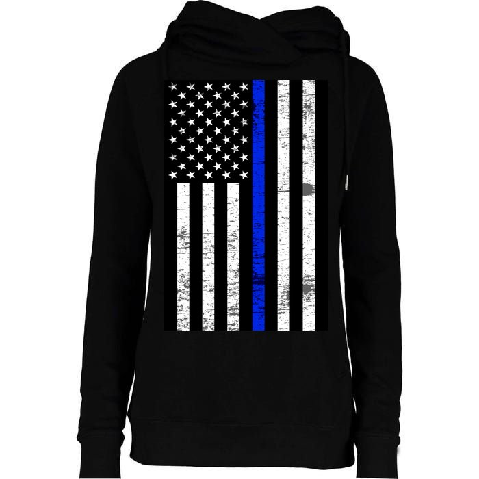 Thin Blue Line American Flag Womens Funnel Neck Pullover Hood