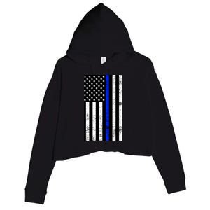 Thin Blue Line American Flag Crop Fleece Hoodie