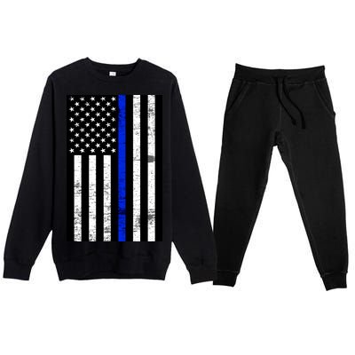 Thin Blue Line American Flag Premium Crewneck Sweatsuit Set