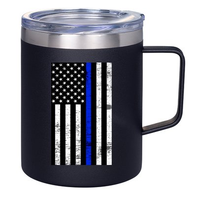 Thin Blue Line American Flag 12oz Stainless Steel Coffee Mug