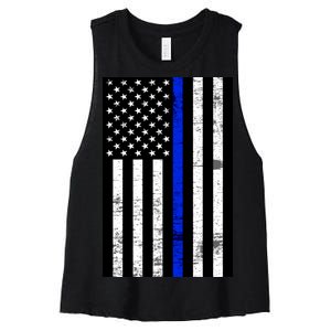 Thin Blue Line American Flag Women's Racerback Cropped Tank