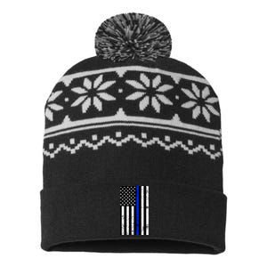 Thin Blue Line American Flag USA-Made Snowflake Beanie