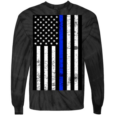 Thin Blue Line American Flag Tie-Dye Long Sleeve Shirt