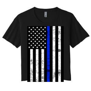 Thin Blue Line American Flag Women's Crop Top Tee