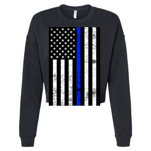 Thin Blue Line American Flag Cropped Pullover Crew