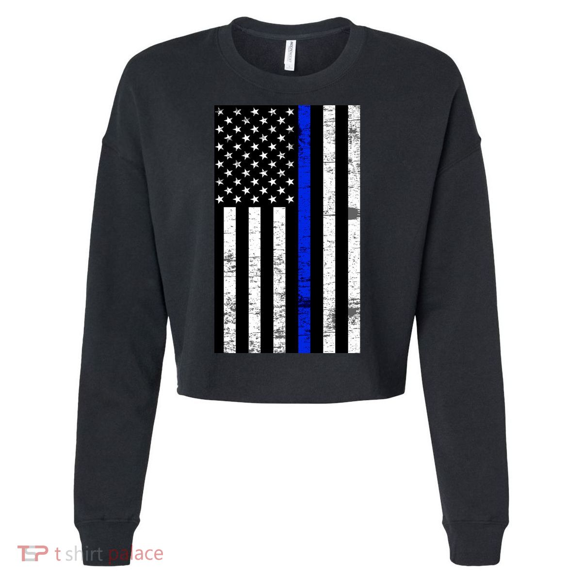 Thin Blue Line American Flag Cropped Pullover Crew
