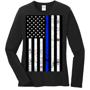 Thin Blue Line American Flag Ladies Long Sleeve Shirt