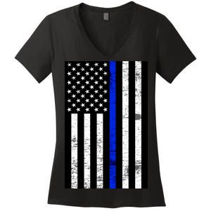 Thin Blue Line American Flag Women's V-Neck T-Shirt