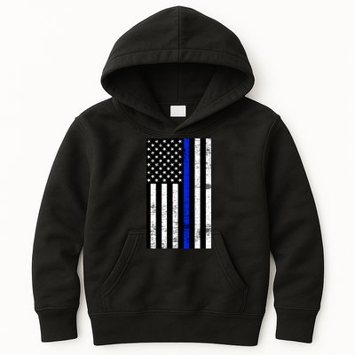 Thin Blue Line American Flag Kids Hoodie