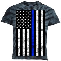 Thin Blue Line American Flag Kids Tie-Dye T-Shirt