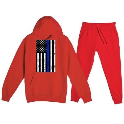 Thin Blue Line American Flag Premium Hooded Sweatsuit Set