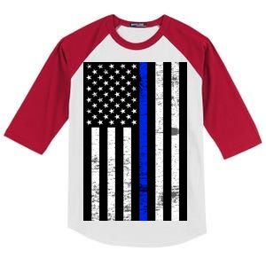 Thin Blue Line American Flag Kids Colorblock Raglan Jersey