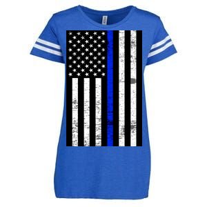 Thin Blue Line American Flag Enza Ladies Jersey Football T-Shirt