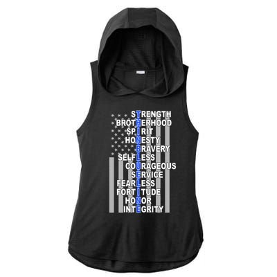 Thin Blue Line Blue Lives Us Flag Ladies PosiCharge Tri-Blend Wicking Draft Hoodie Tank