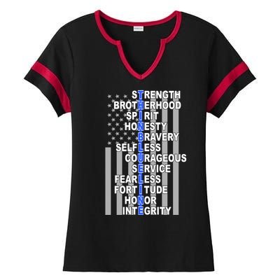 Thin Blue Line Blue Lives Us Flag Ladies Halftime Notch Neck Tee