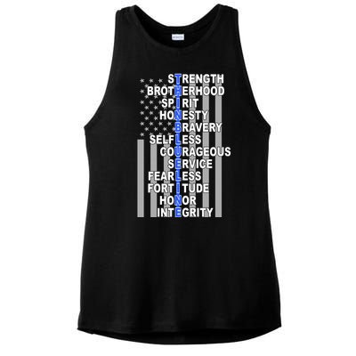 Thin Blue Line Blue Lives Us Flag Ladies PosiCharge Tri-Blend Wicking Tank