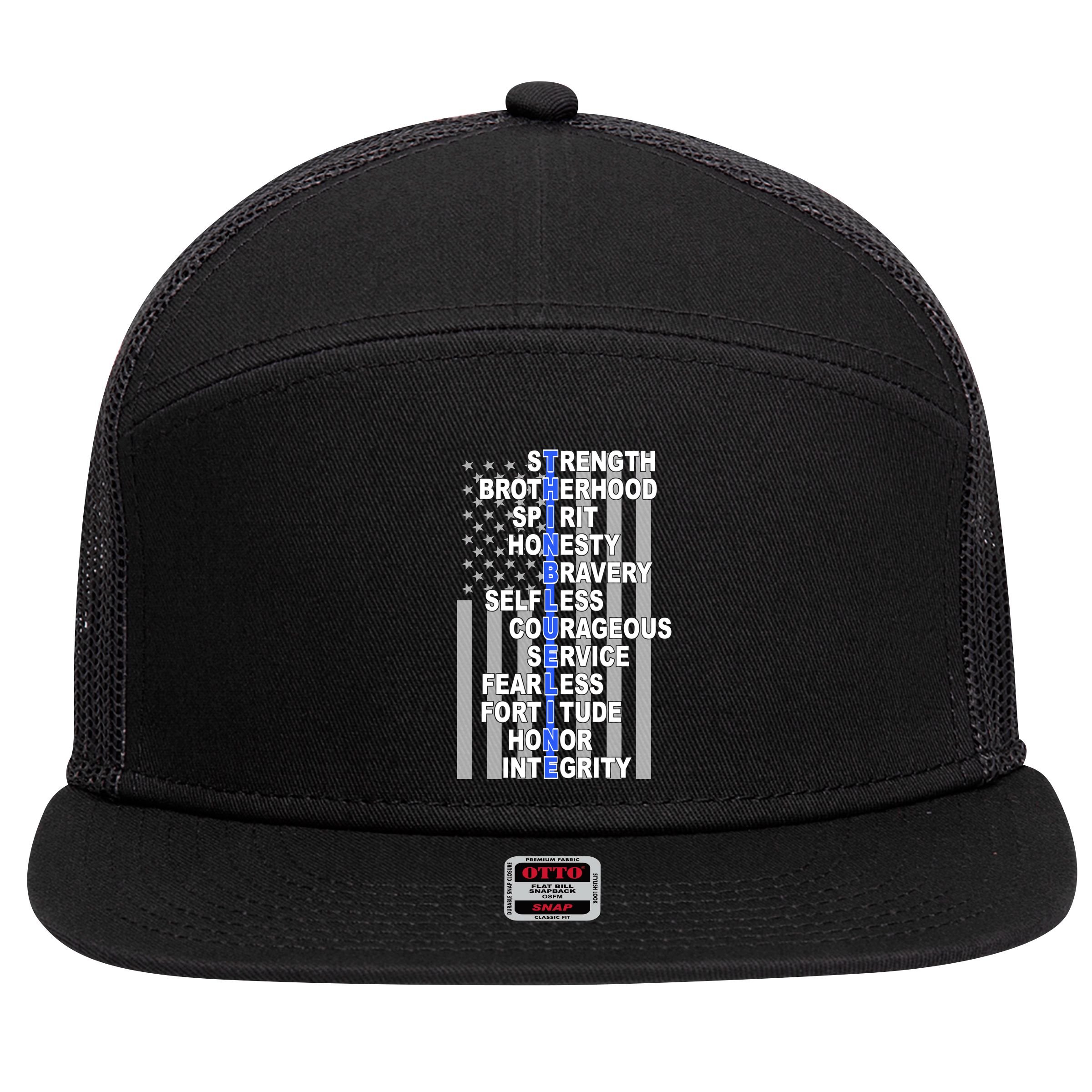 Thin Blue Line Blue Lives Us Flag 7 Panel Mesh Trucker Snapback Hat