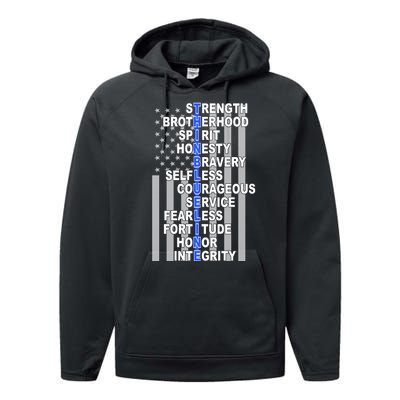 Thin Blue Line Blue Lives Us Flag Performance Fleece Hoodie