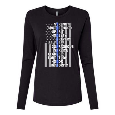 Thin Blue Line Blue Lives Us Flag Womens Cotton Relaxed Long Sleeve T-Shirt