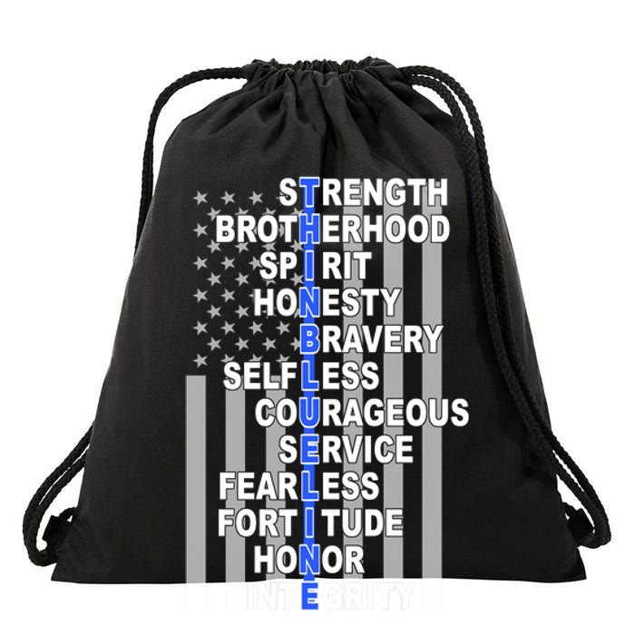 Thin Blue Line Blue Lives Us Flag Drawstring Bag