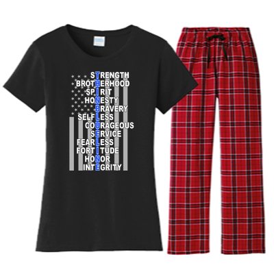 Thin Blue Line Blue Lives Us Flag Women's Flannel Pajama Set