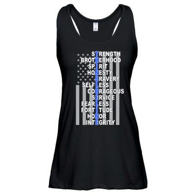 Thin Blue Line Blue Lives Us Flag Ladies Essential Flowy Tank