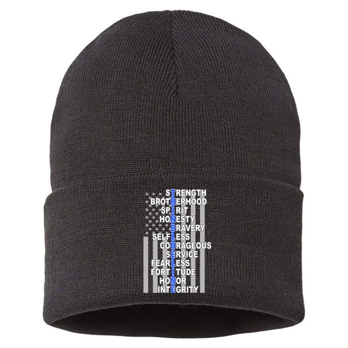 Thin Blue Line Blue Lives Us Flag Sustainable Knit Beanie