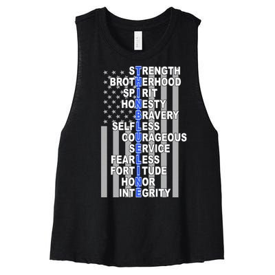 Thin Blue Line Blue Lives Us Flag Women's Racerback Cropped Tank