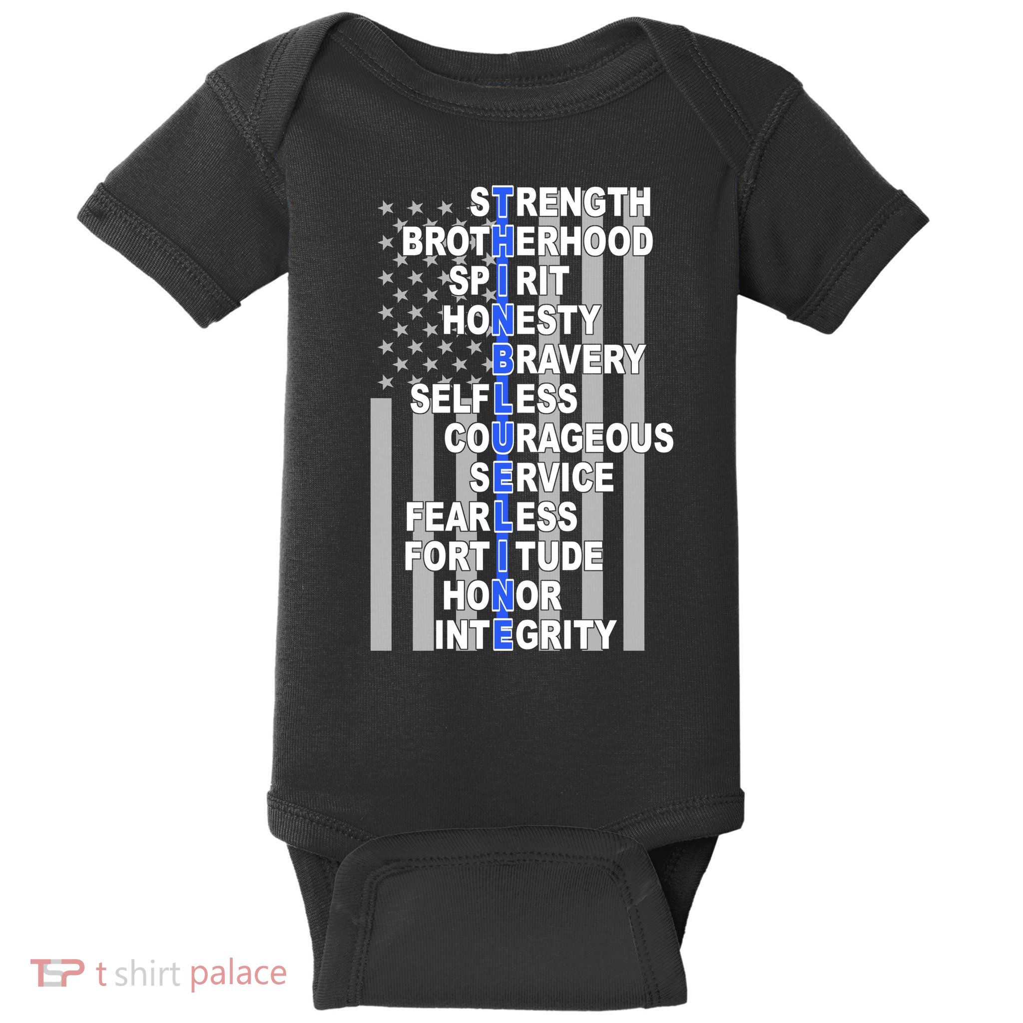 Thin Blue Line Blue Lives Us Flag Baby Bodysuit