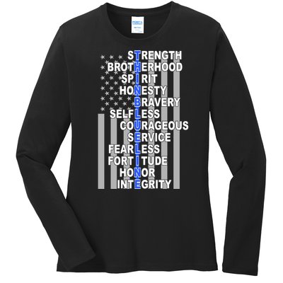 Thin Blue Line Blue Lives Us Flag Ladies Long Sleeve Shirt