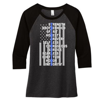 Thin Blue Line Blue Lives Us Flag Women's Tri-Blend 3/4-Sleeve Raglan Shirt