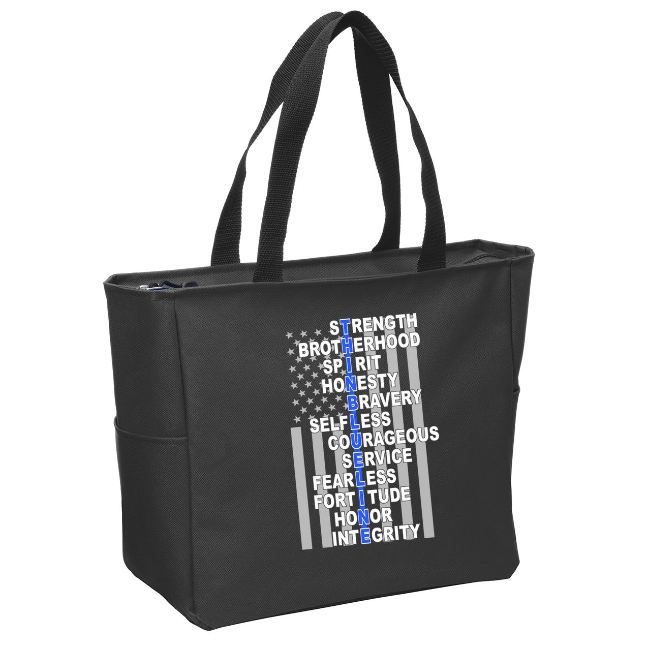 Thin Blue Line Blue Lives Us Flag Zip Tote Bag