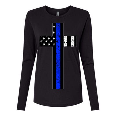 Thin Blue Line Cross Police Womens Cotton Relaxed Long Sleeve T-Shirt