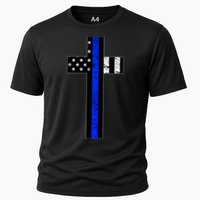 Thin Blue Line Cross Police Cooling Performance Crew T-Shirt