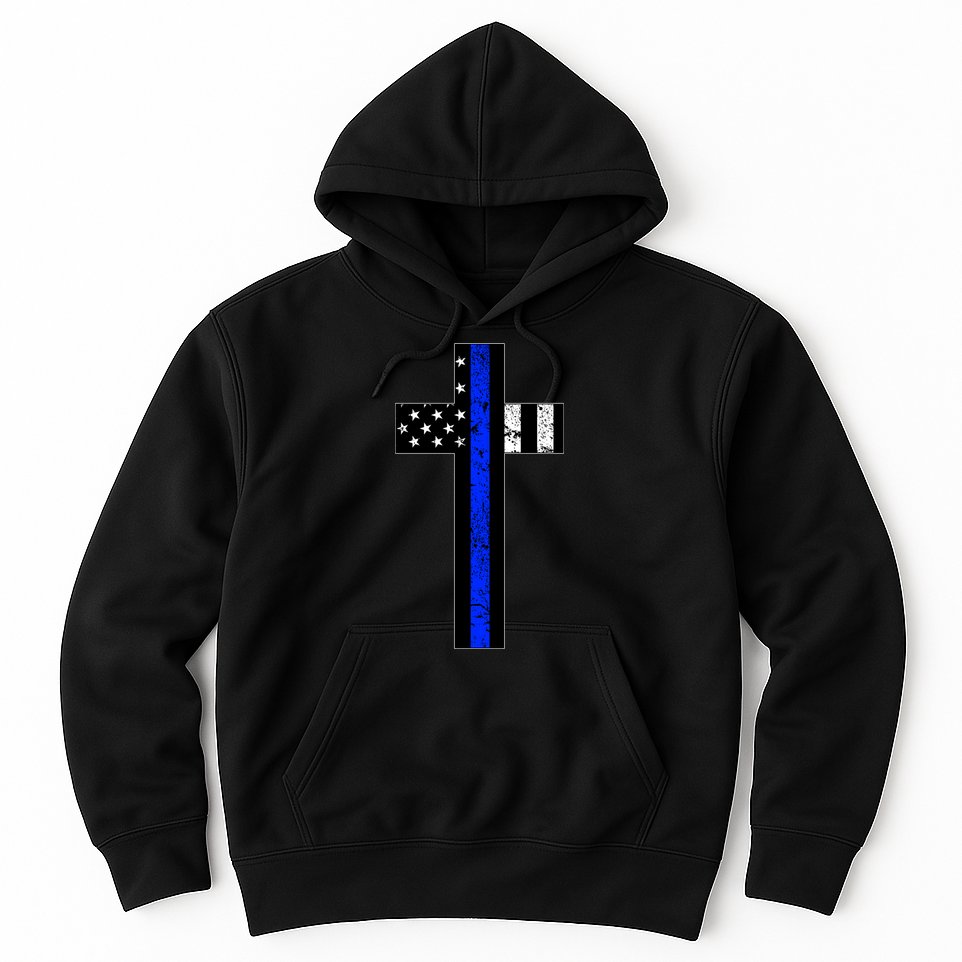 Thin Blue Line Cross Police Hoodie