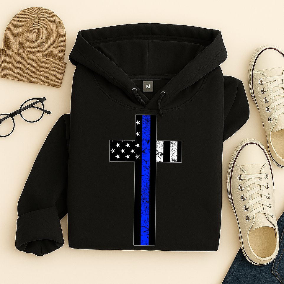 Thin Blue Line Cross Police Hoodie