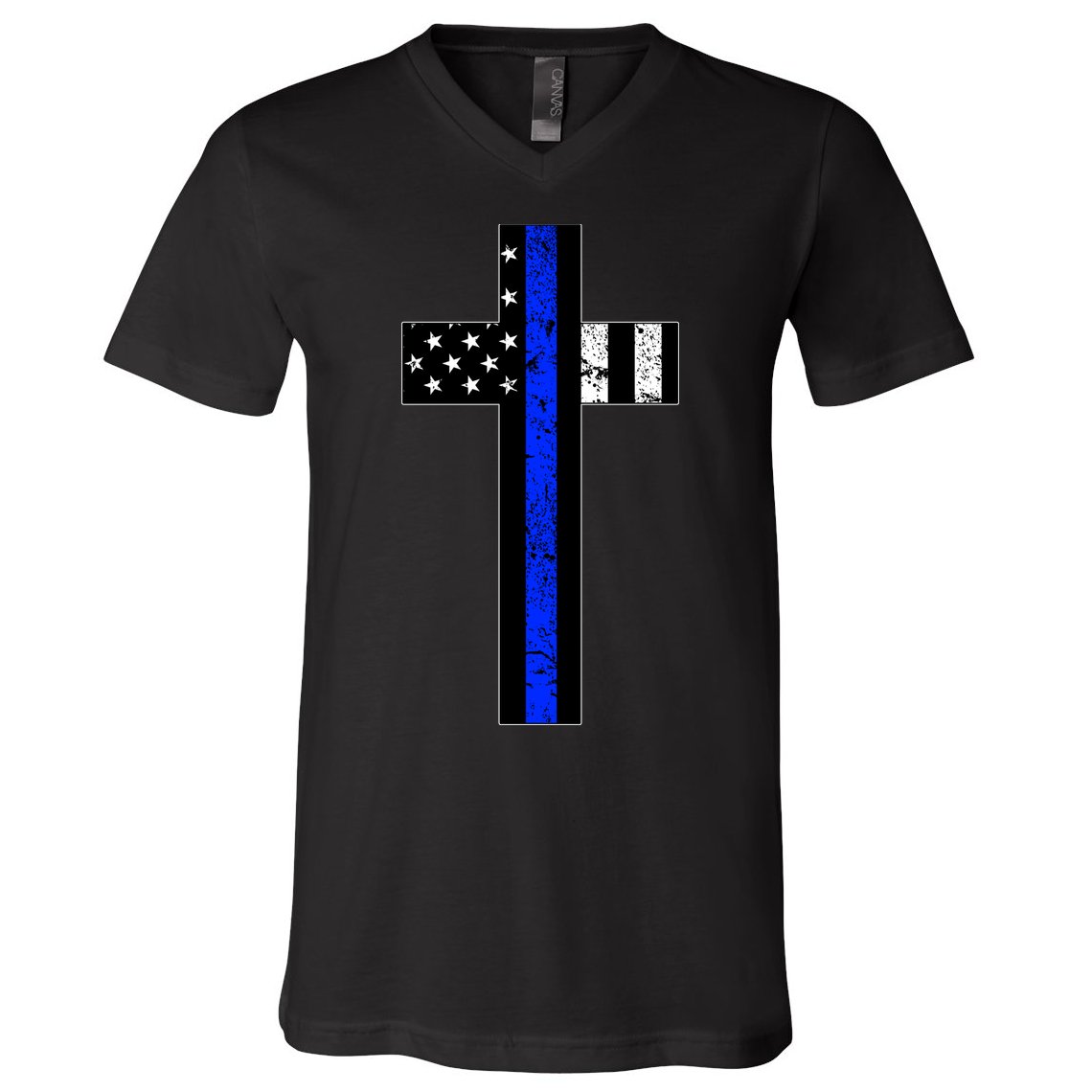 Thin Blue Line Cross Police V-Neck T-Shirt