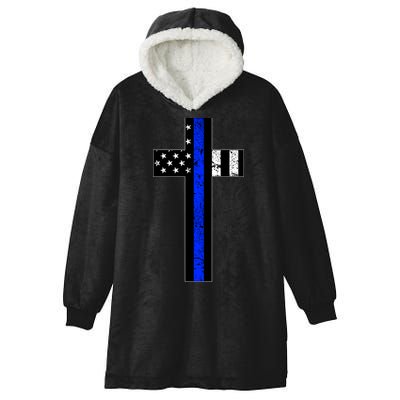 Thin Blue Line Cross Police Hooded Wearable Blanket