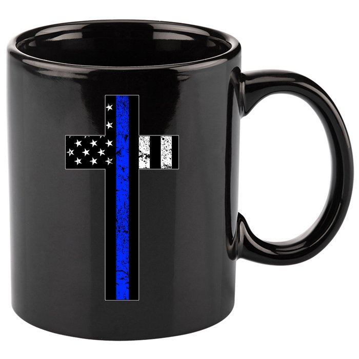 Thin Blue Line Cross Police 11oz C Handle Ceramic Mug