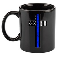 Thin Blue Line Cross Police 11oz C Handle Ceramic Mug