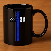 Thin Blue Line Cross Police 11oz C Handle Ceramic Mug