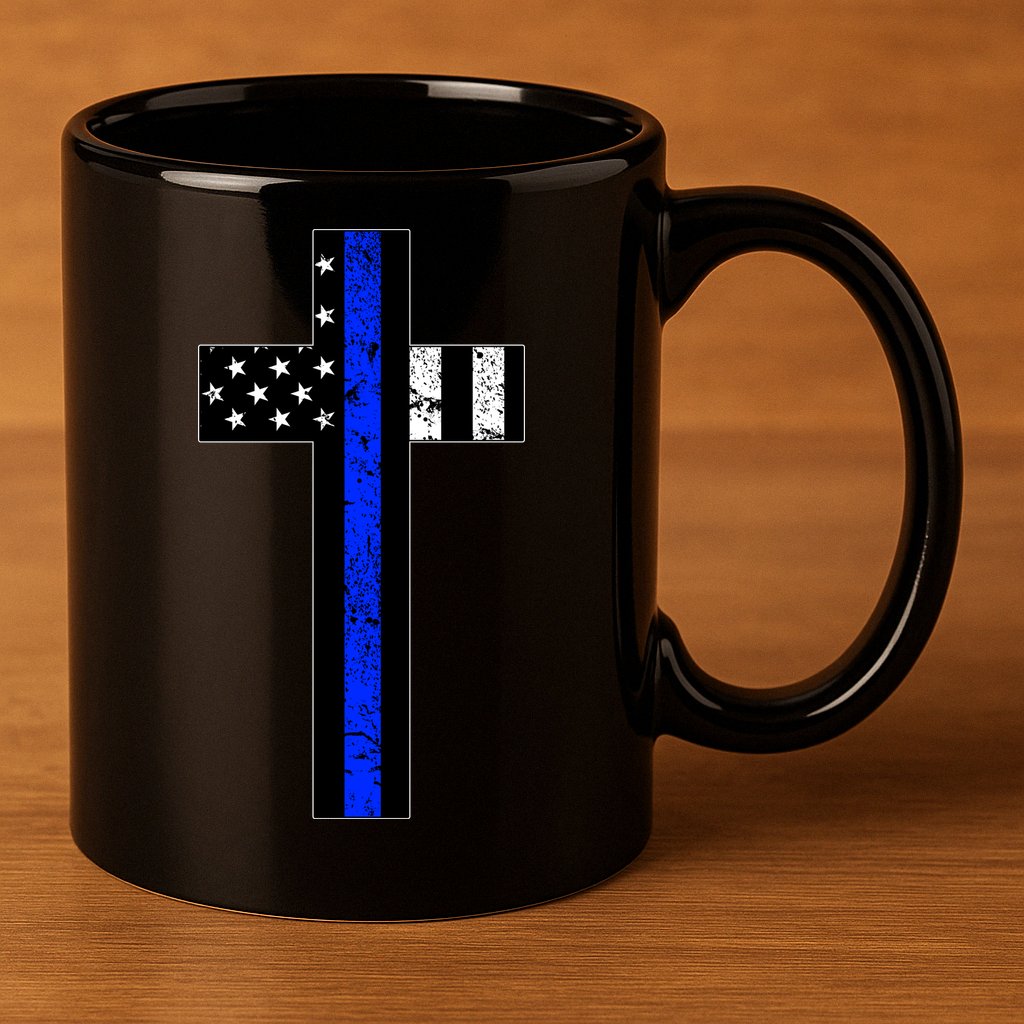 Thin Blue Line Cross Police 11oz C Handle Ceramic Mug