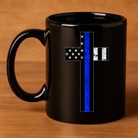 Thin Blue Line Cross Police 11oz C Handle Ceramic Mug