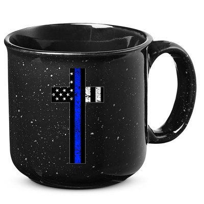 Thin Blue Line Cross Police 15oz Campfire Ceramic Mug