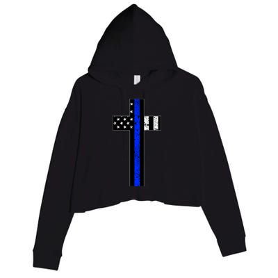 Thin Blue Line Cross Police Crop Fleece Hoodie