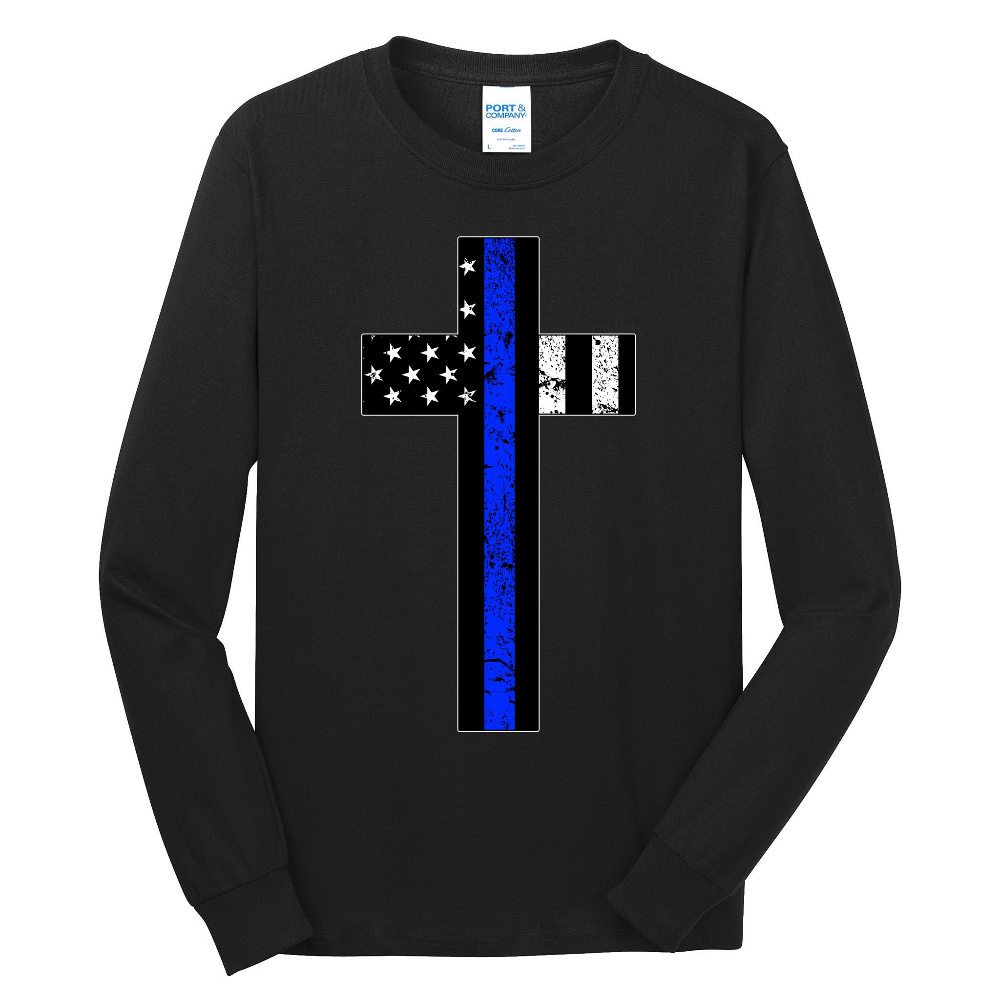 Thin Blue Line Cross Police Tall Long Sleeve T-Shirt
