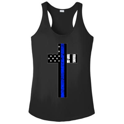 Thin Blue Line Cross Police Ladies PosiCharge Competitor Racerback Tank