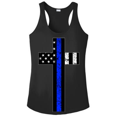 Thin Blue Line Cross Police Ladies PosiCharge Competitor Racerback Tank