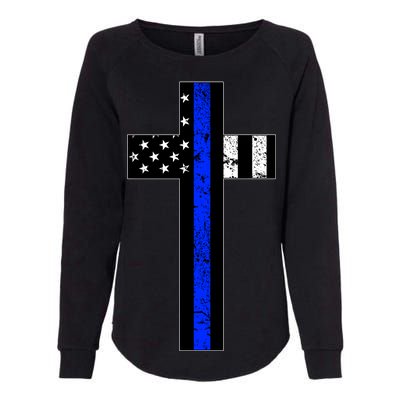 Thin Blue Line Cross Police Womens California Wash Sweatshirt